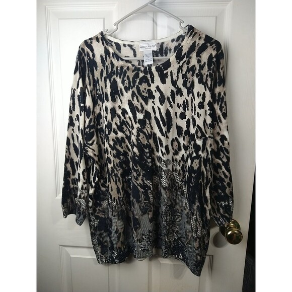 Rebecca Malone Womens Black Acrylic Animal Print Bling Knit Sweater Plus Size 2X - Picture 1 of 9